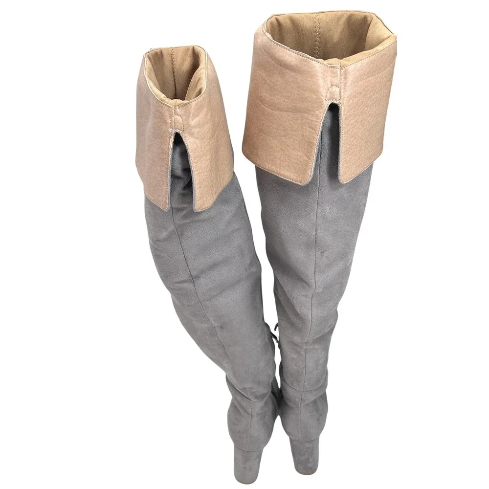 EGO Gray Faux Suede Over the Knee Boots Women's Size 7 Block Heel City Chic